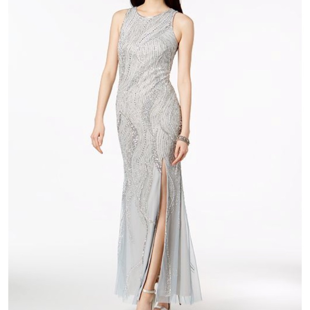 Adrianna Papell silver beaded gown